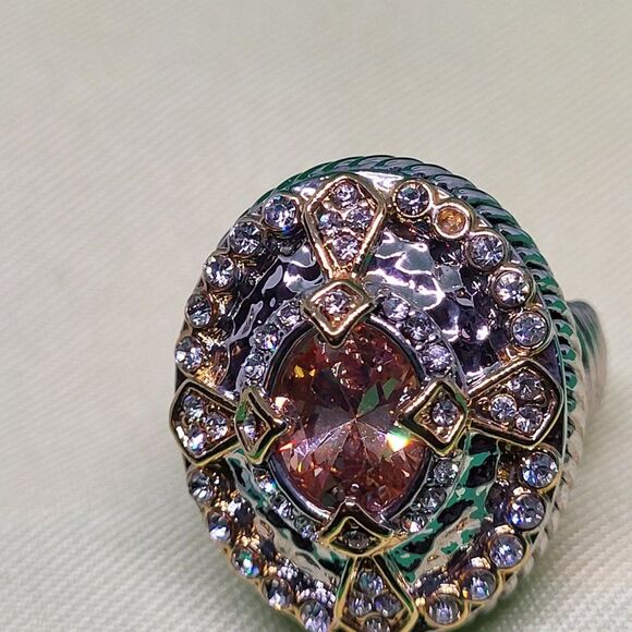 Elite New 18k Gold Lead-Free High-End with Golden & White Topaz Ring Size 9 - Picture 3 of 5